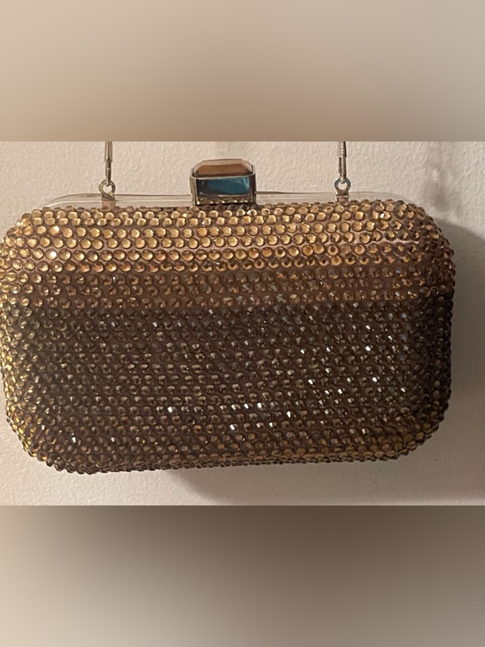 Crystal-Embellished Gold Evening Clutch